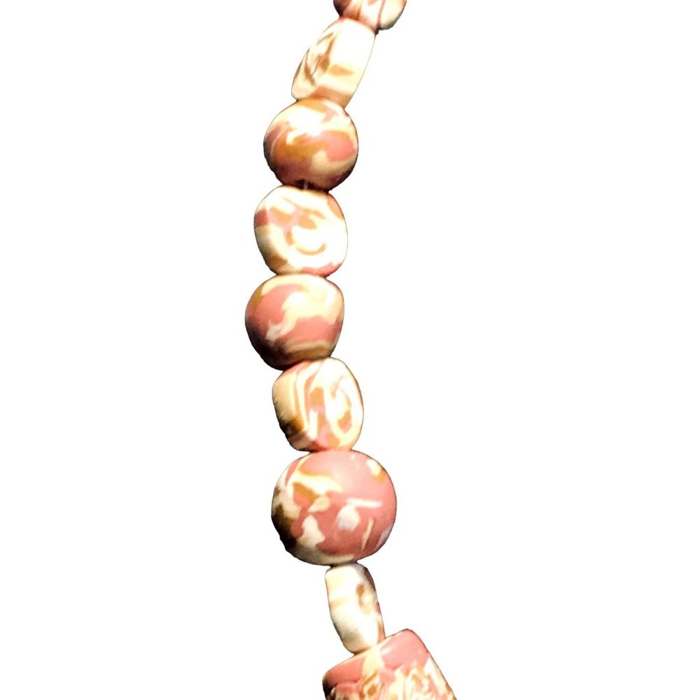 Chunky Handmade Polymer Clay Bead Necklace Rose Brown Tan Cream Calico - Picture 3 of 6